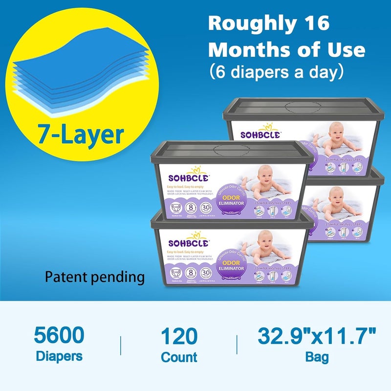 SOHBCLE Refills Compatible with Genie Easy Roll Signature Diaper Pail and Platinum Diaper Pail, Upgraded 120 Bags Hold up to 5600 Newborn Diapers, Extra Thickness Powerful Odor Control, Plant Scented - Image 5